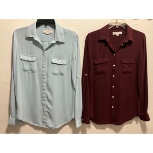 Bundle 2pcs LOFT Womens Long Sleeve Shirt Light Blue Size S